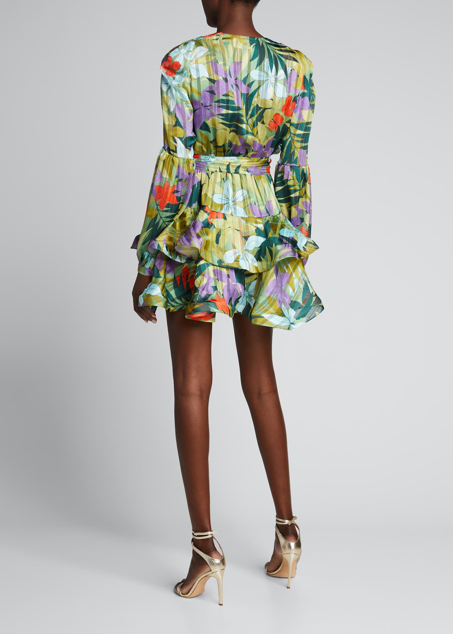 Bronx and Banco Tropical-Print Long-Sleeve Ruffle Tiered Mini Dress ...