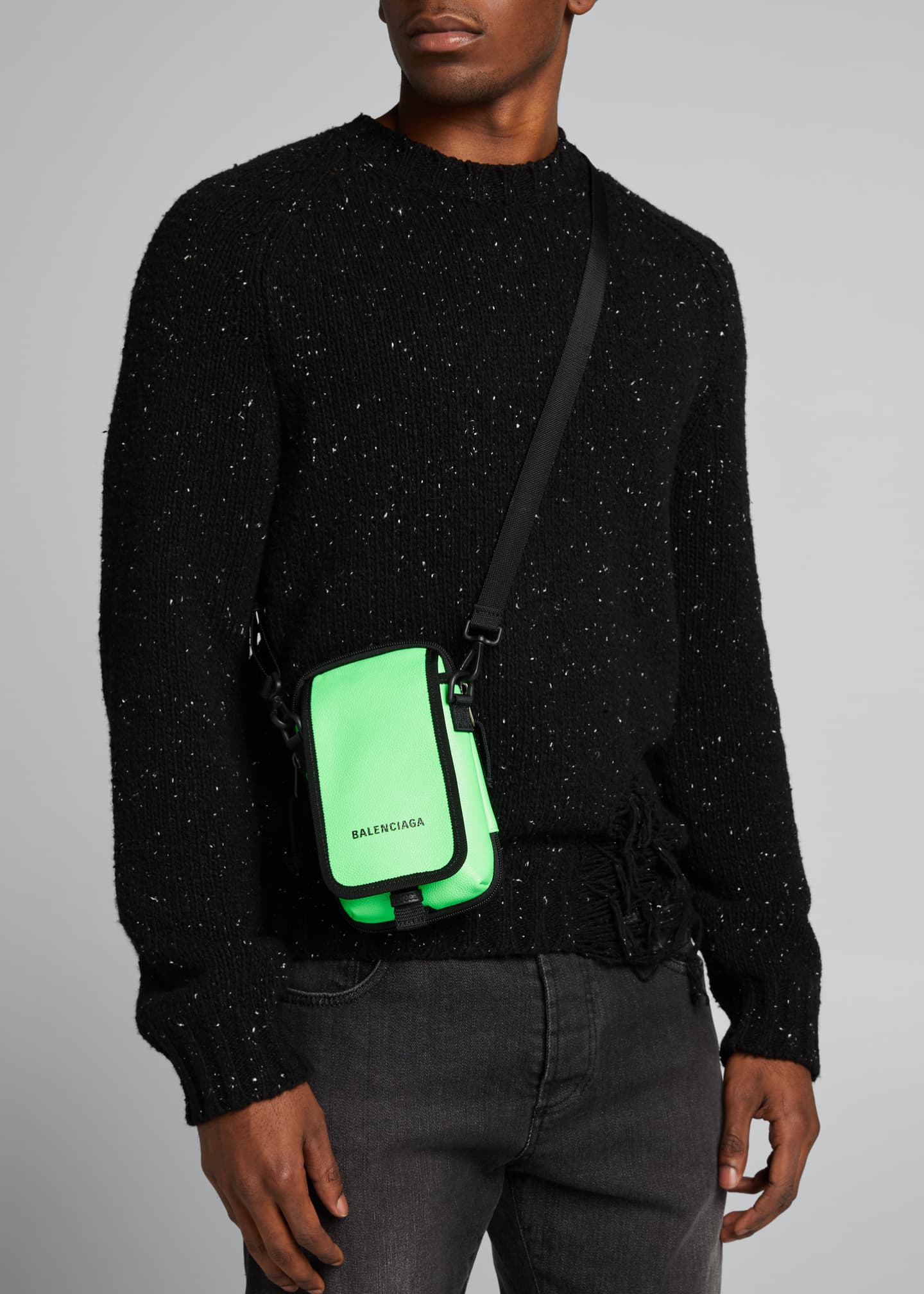 Balenciaga Men's Leather Logo Crossbody Pouch Bag Bergdorf Goodman