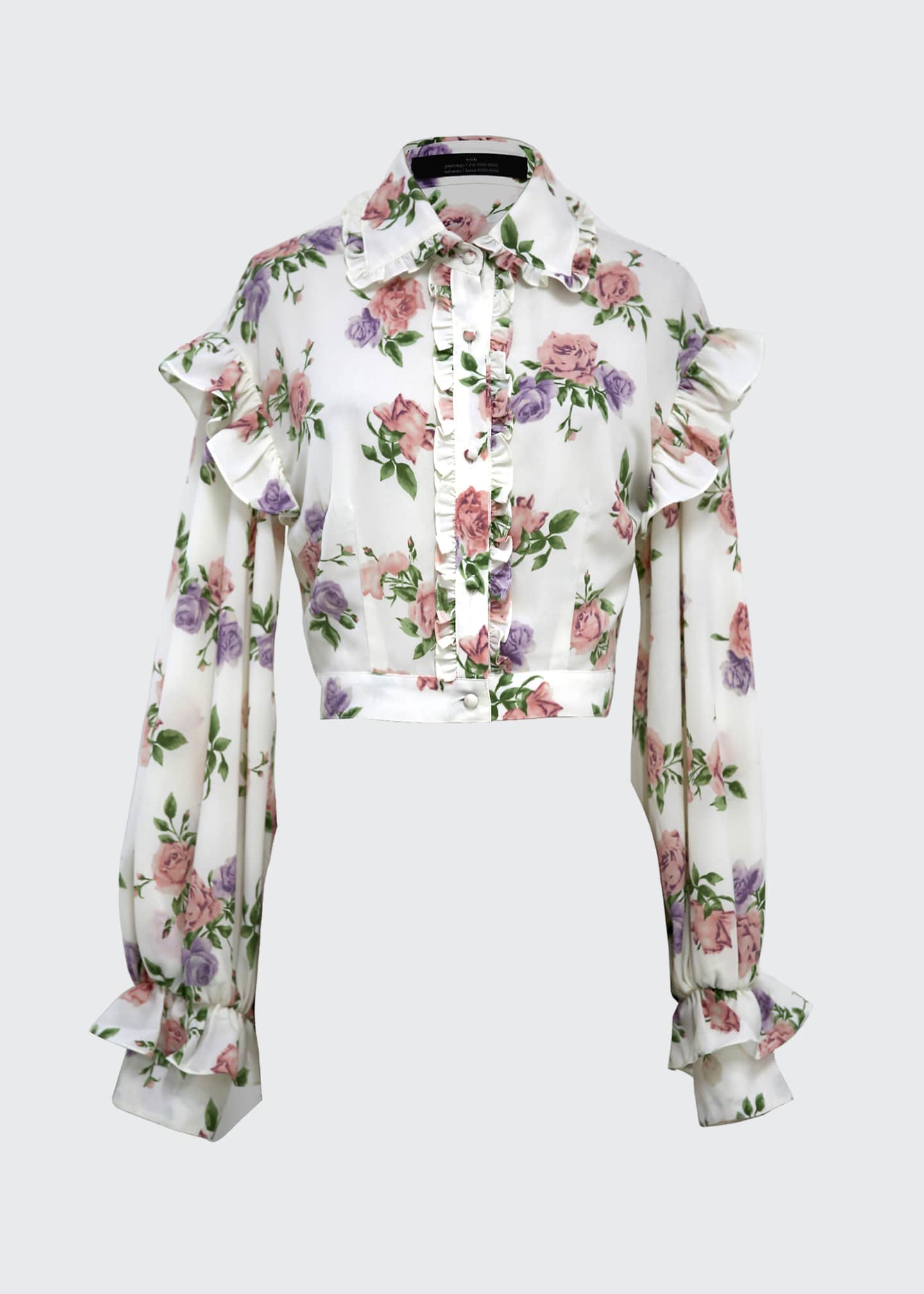 Floral-Print Ruffle Button-Front Crop Top