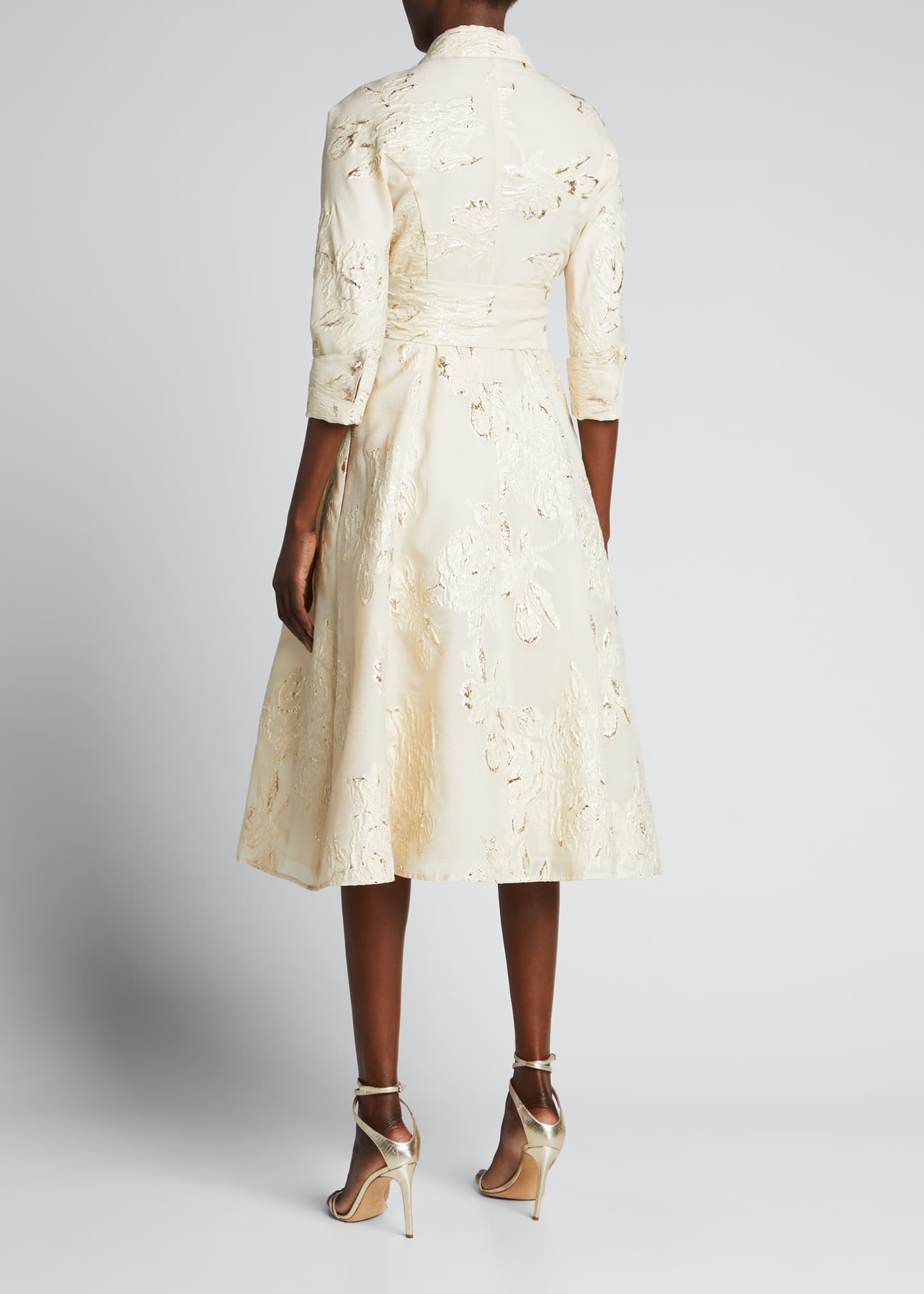 Rickie freeman for teri jon metallic jacquard belted shirtdress