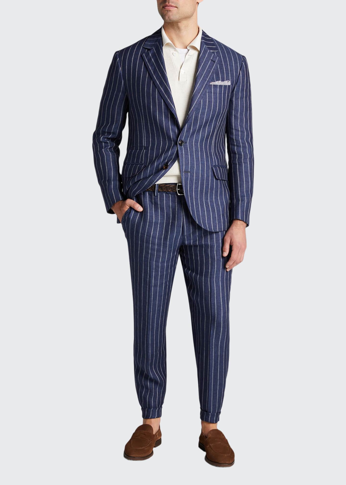 Brunello Cucinelli Men's Cadet Double-Stripe Linen Suit - Bergdorf Goodman