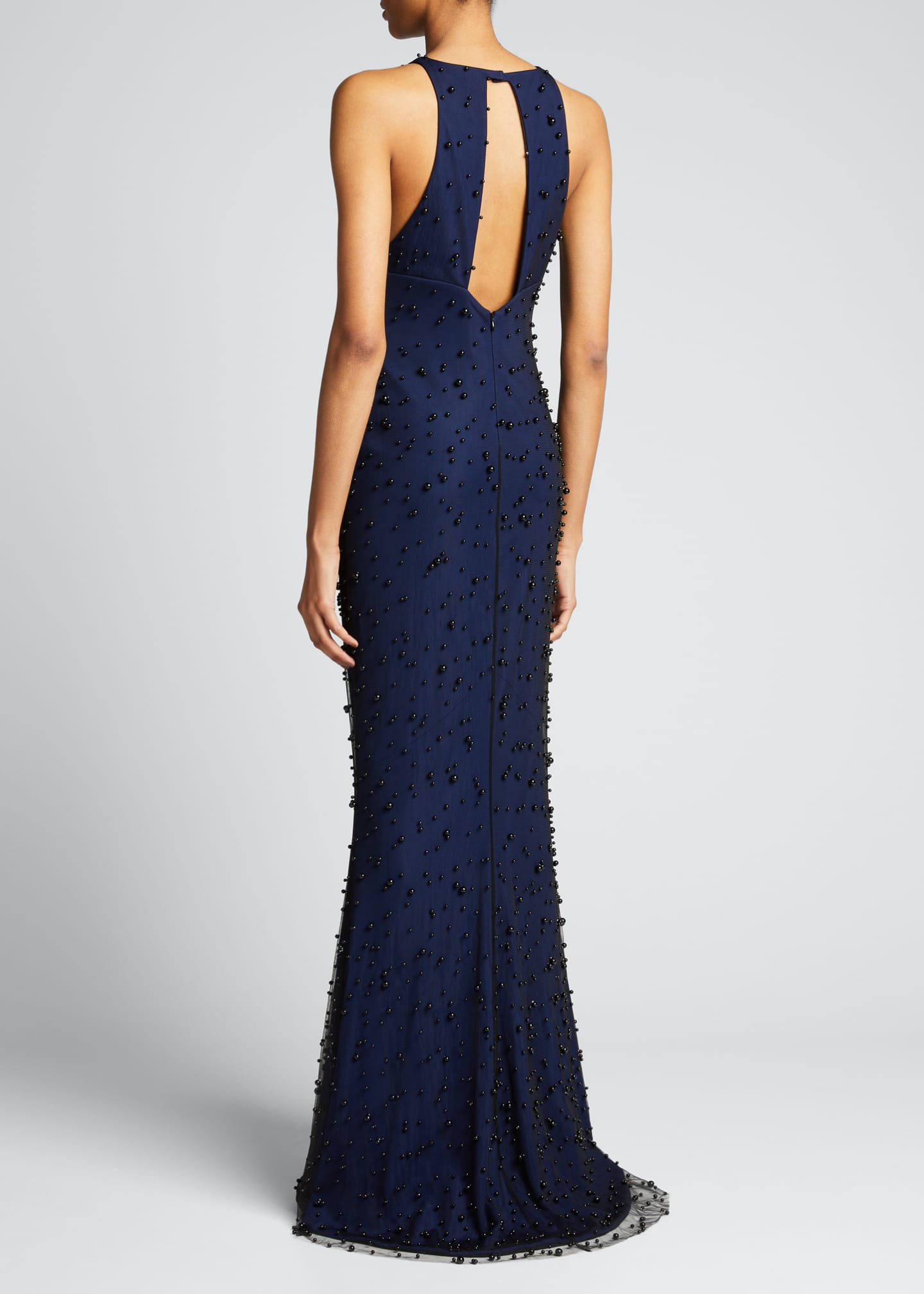 CDGNY Tulle Open-Back Gown w/ Pearl Overlay - Bergdorf Goodman