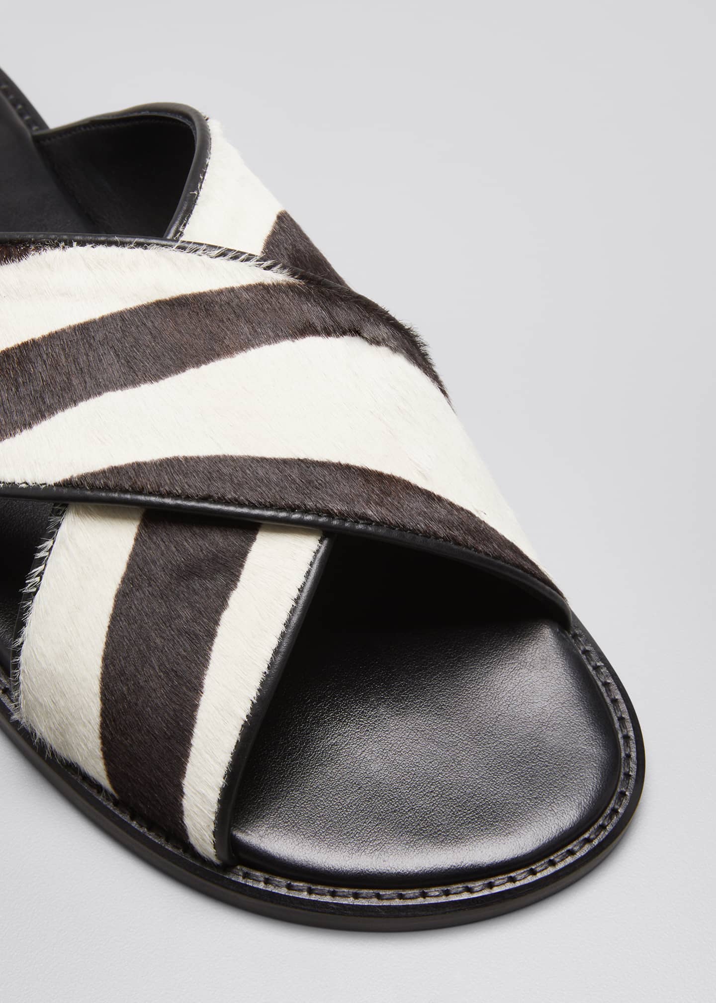 Manolo Blahnik Men's Otawi Zebra-Print Calf Hair Slide Sandals - Bergdorf Goodman