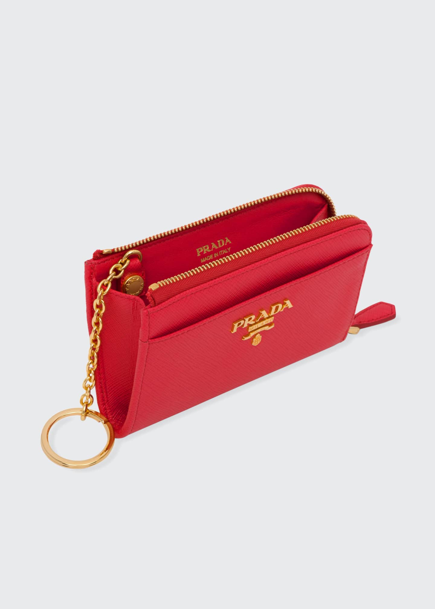 Prada Leather Card Case with Key Ring Bergdorf Goodman