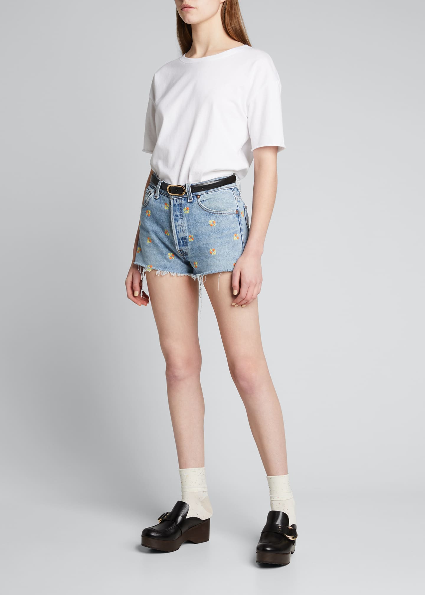 Embroidered Cutoff Shorts
