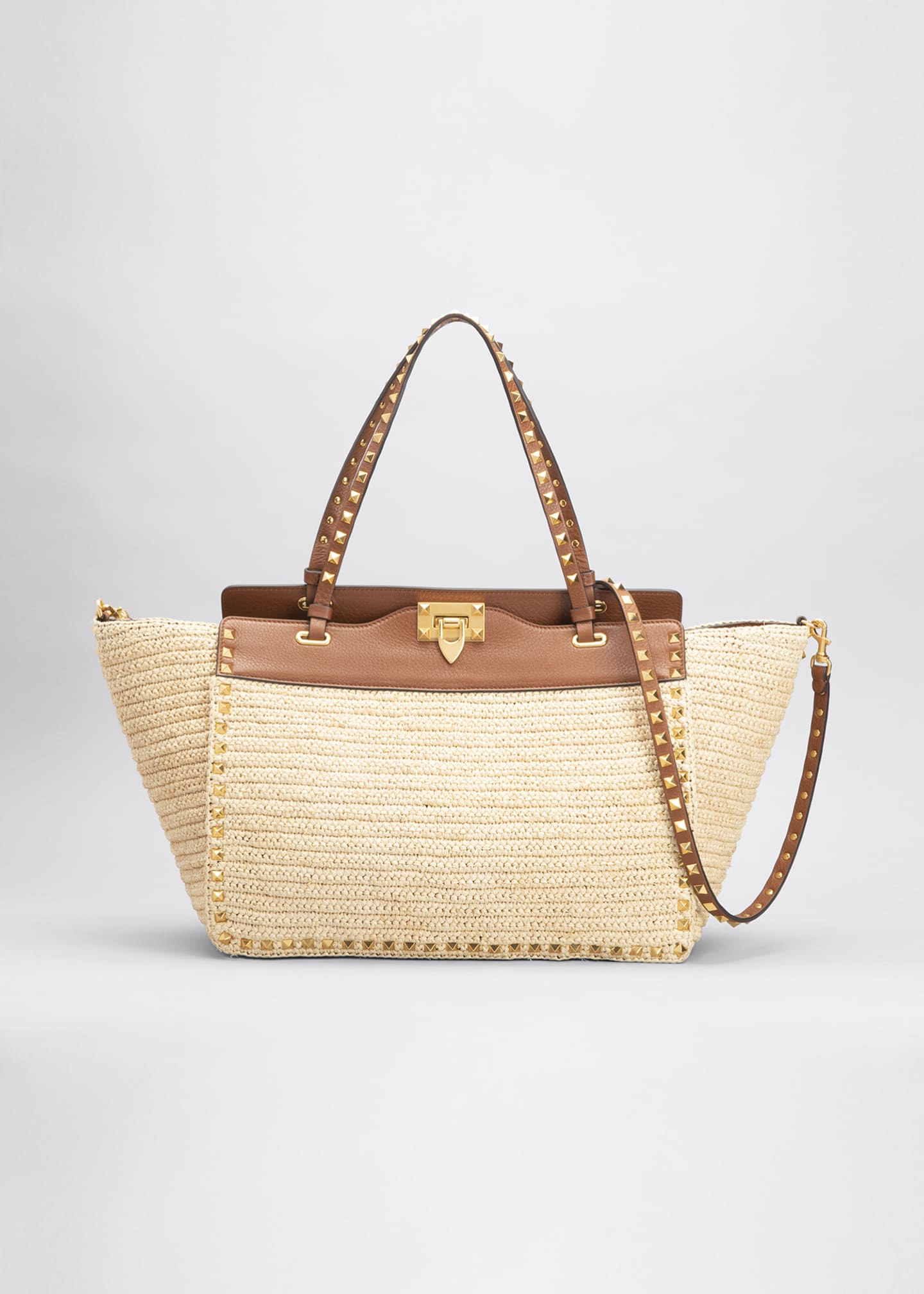 Valentino Garavani Rockstud Medium Straw Tote Bag Bergdorf Goodman