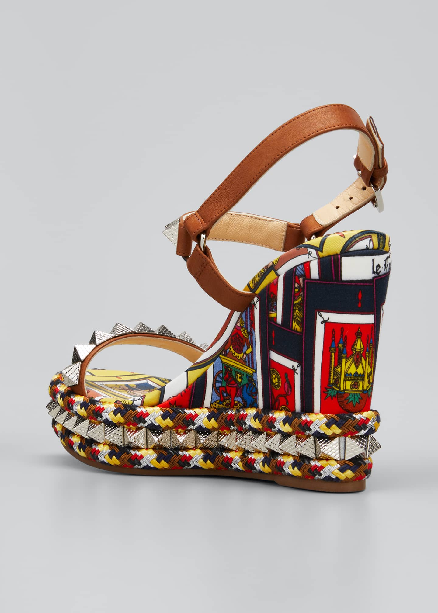 christian louboutin pyraclou iridescent spike wedge espadrille sandals
