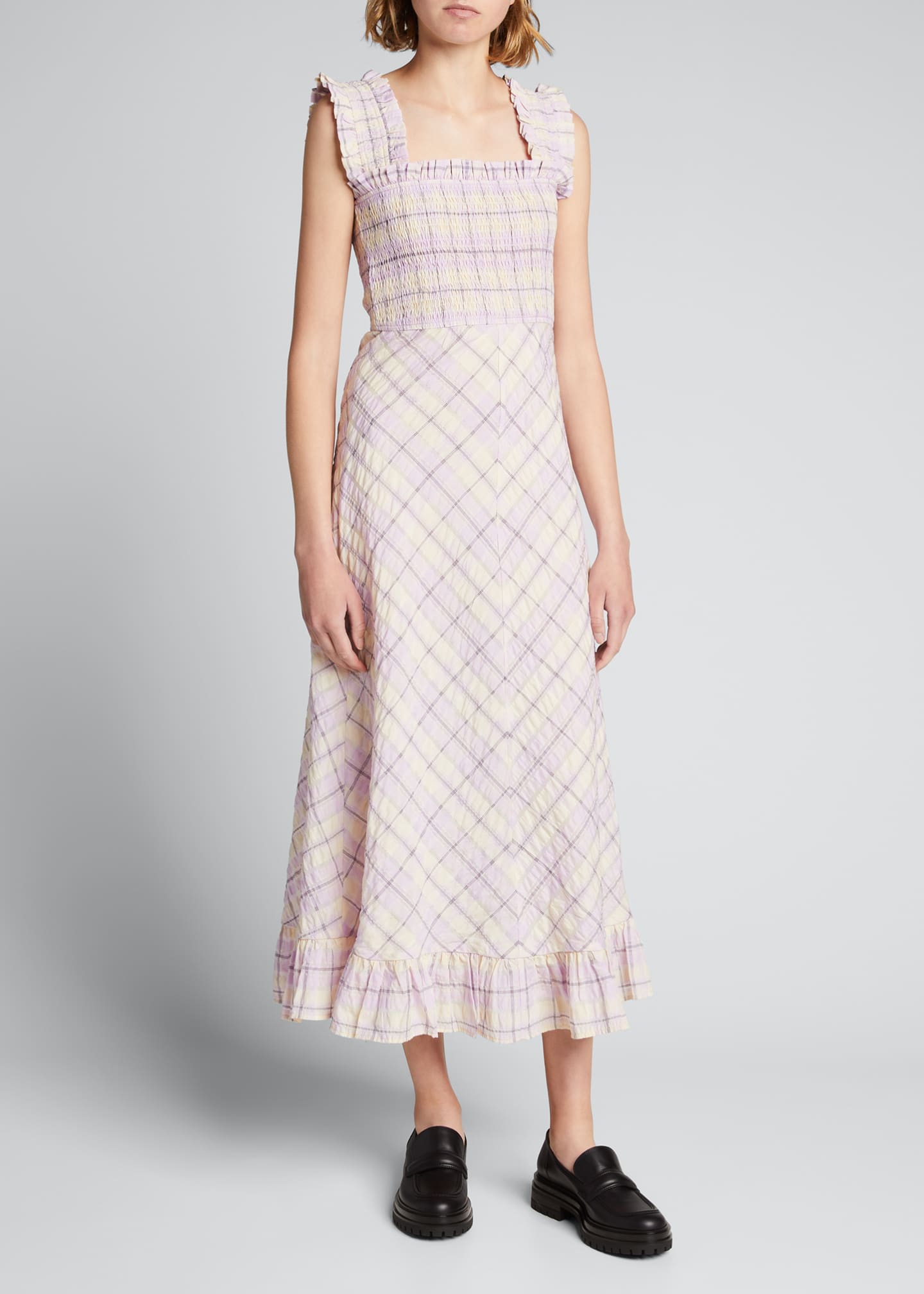 Seersucker Check Smocked Long Dress