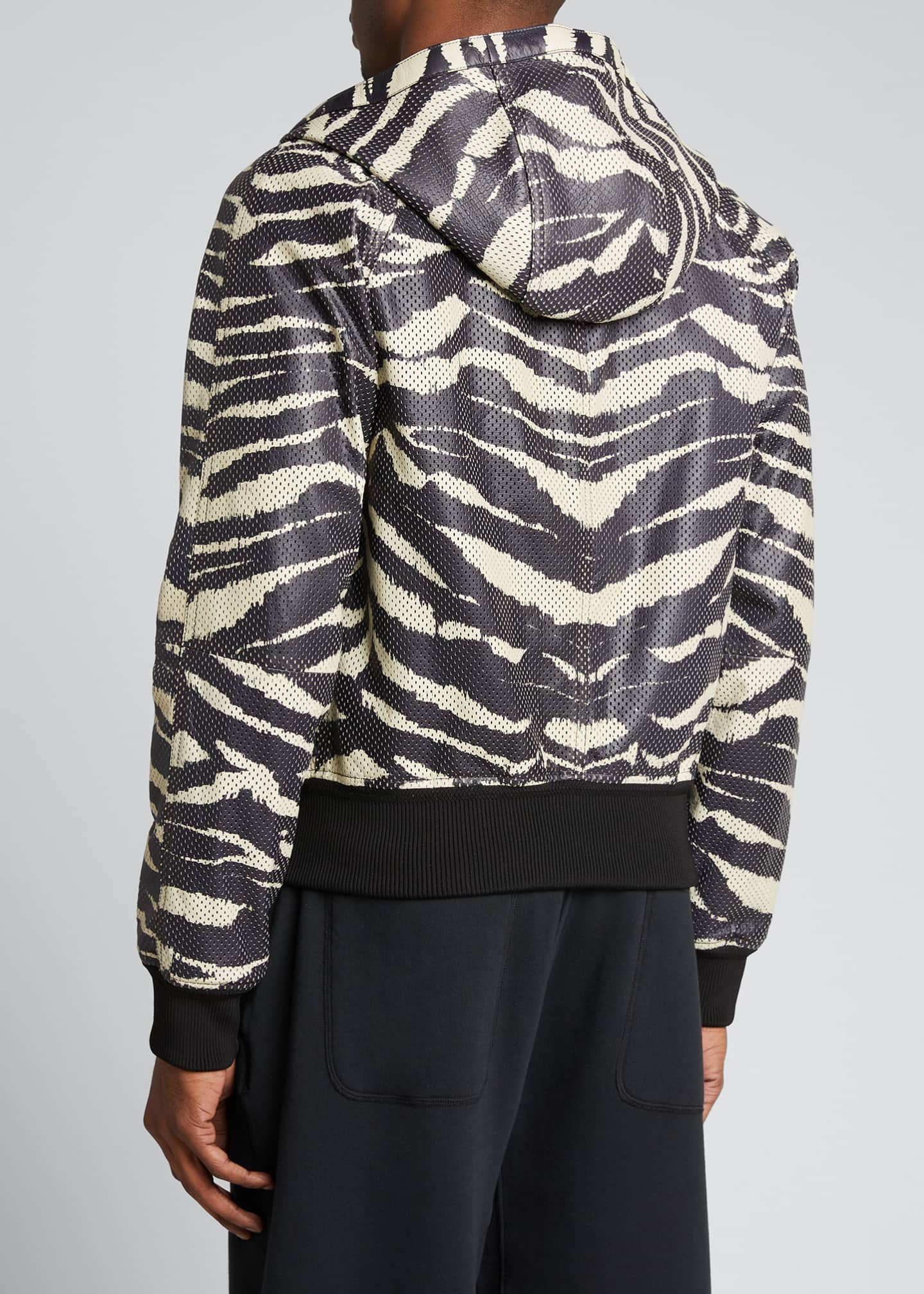 TOM FORD Men's ZebraPrint Perforated Leather Hooded Jacket Bergdorf