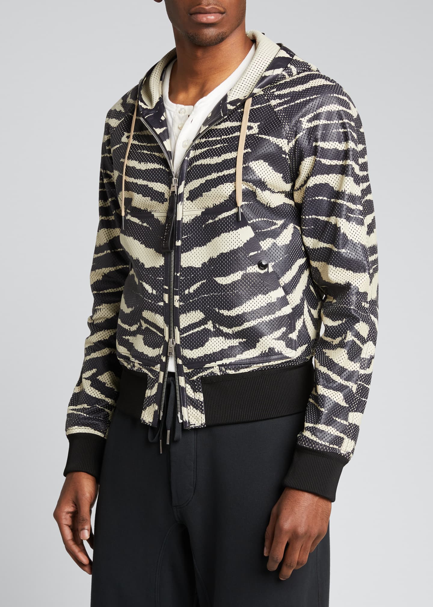 TOM FORD Men's Zebra-Print Perforated Leather Hooded Jacket - Bergdorf