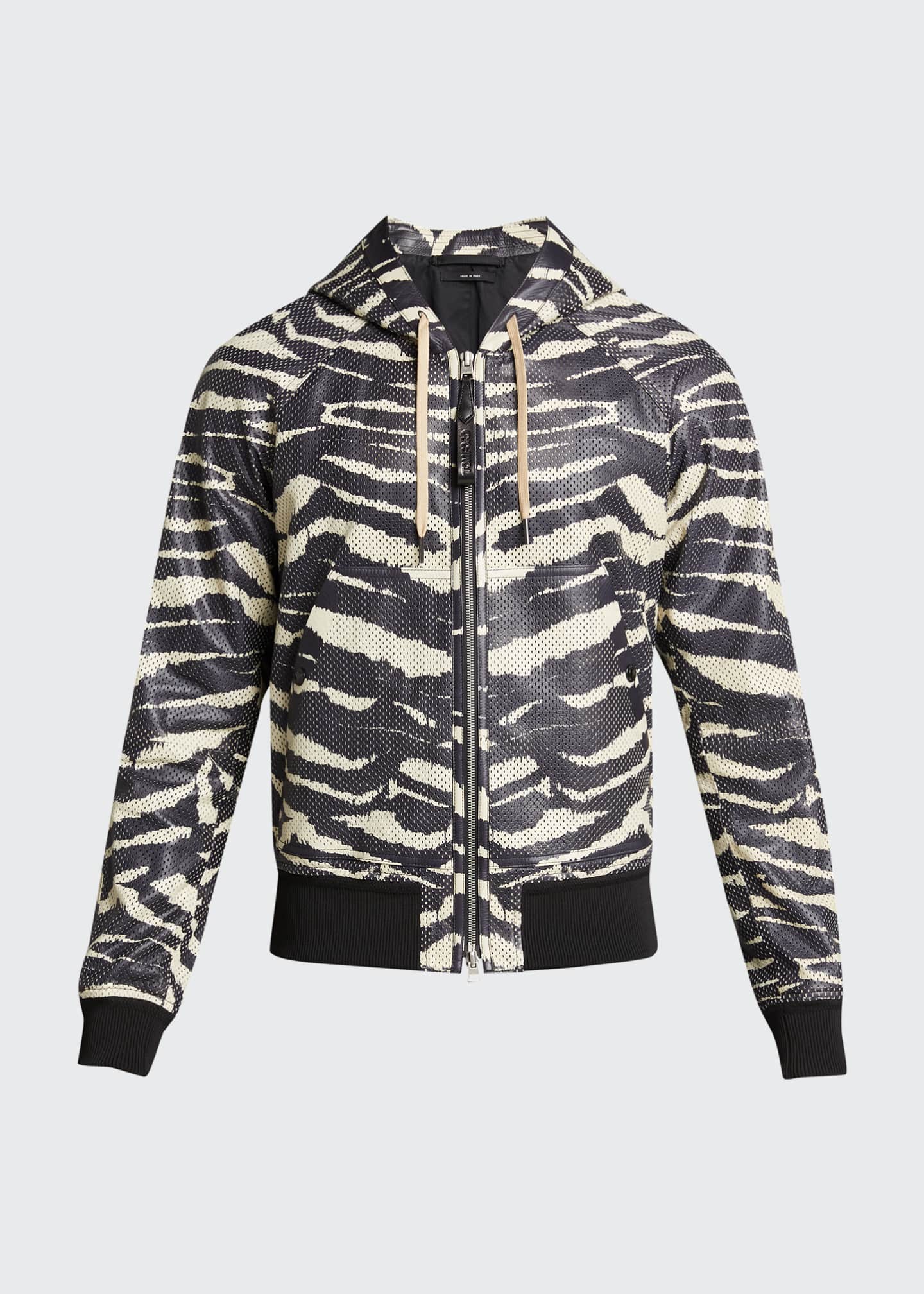 TOM FORD Men's Zebra-Print Perforated Leather Hooded Jacket - Bergdorf