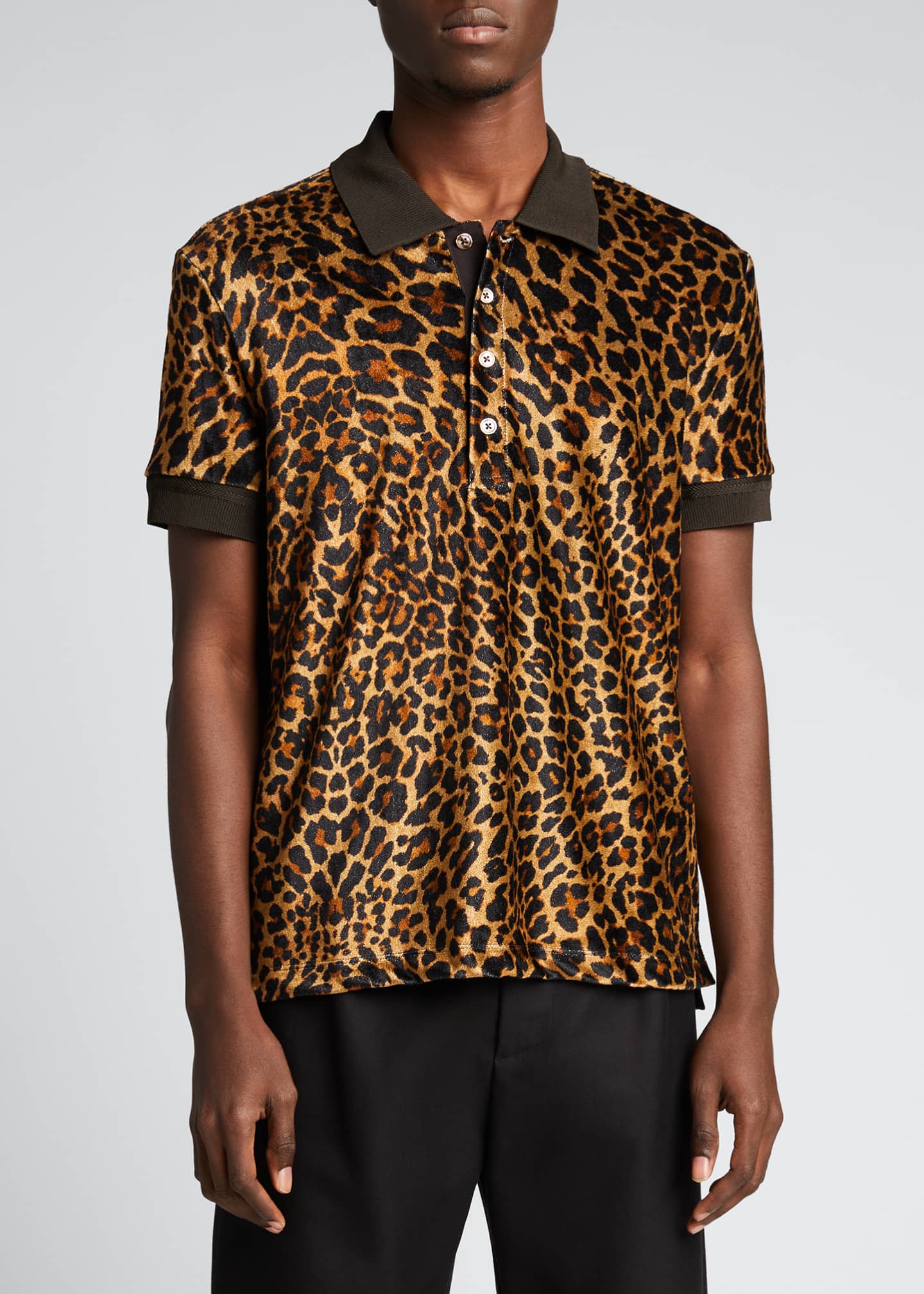 TOM FORD Men's Mixed-Media Leopard Polo Shirt - Bergdorf Goodman