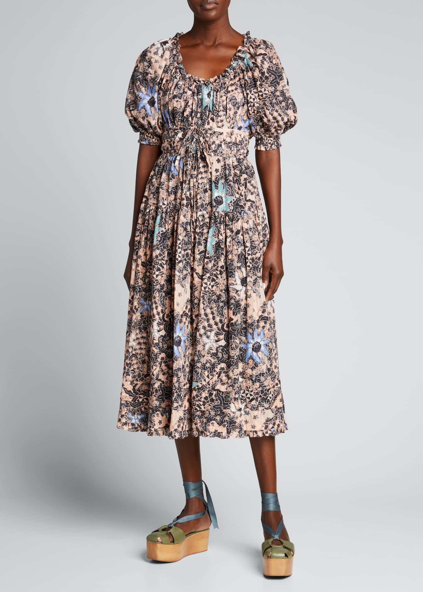 Ulla Johnson Indah Floral-Print Puff-Sleeve Midi Dress - Bergdorf Goodman
