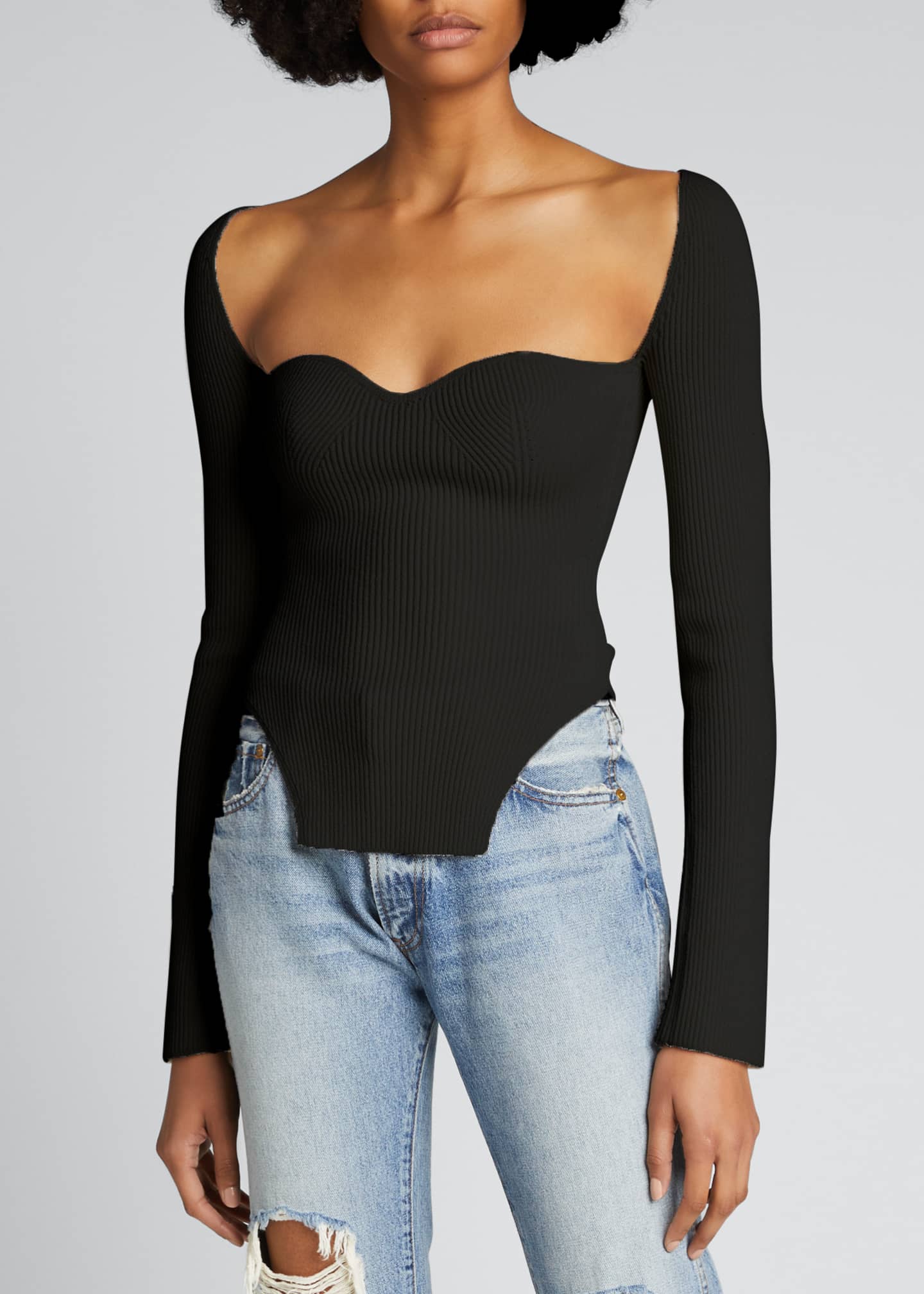 Khaite Maddy Notched Ribbed-Knit Top - Bergdorf Goodman