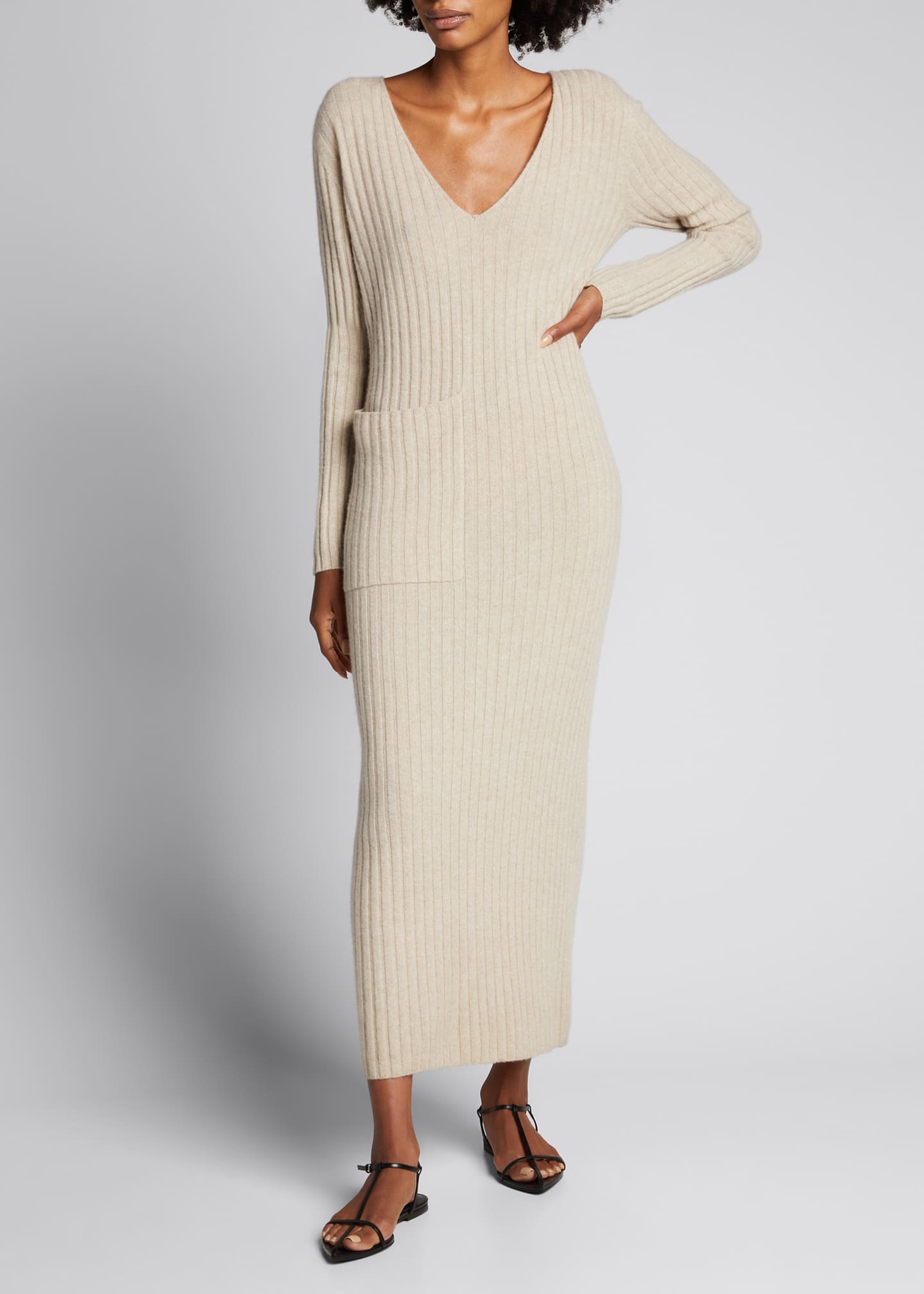 Lisa Yang Willow Ribbed Cashmere Maxi Dress with Patch Pocket ...