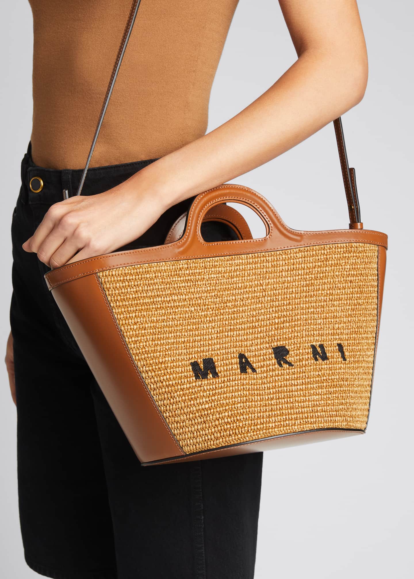 Marni Tropicalia Straw & Leather Summer Tote Bag - Bergdorf Goodman