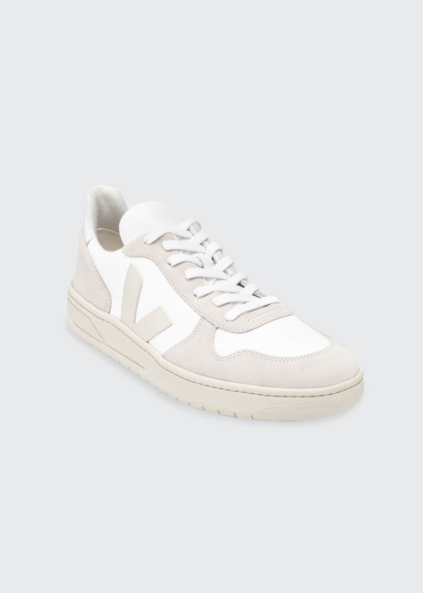 VEJA V-10 Mixed Leather Low-Top Court Sneakers - Bergdorf Goodman