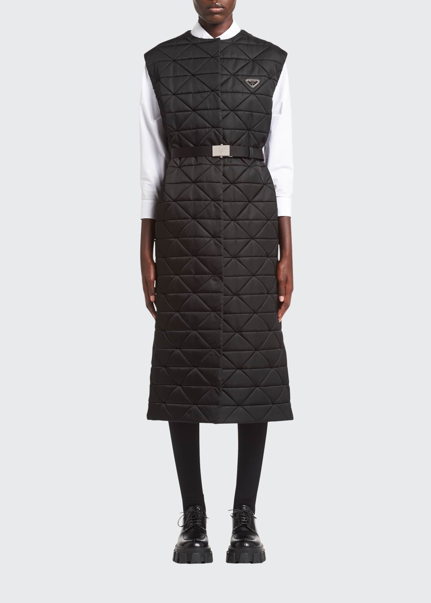 prada belted nylon coat