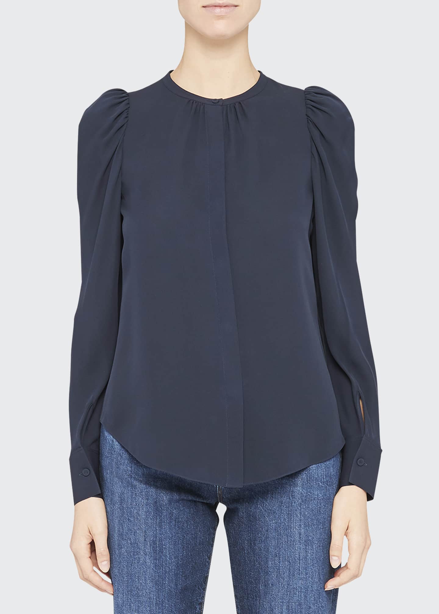 Theory Ruched Long-Sleeve Silk Blouse - Bergdorf Goodman