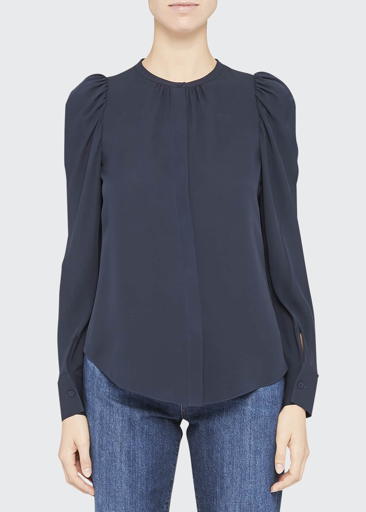 Theory Ruched Long Sleeve Silk Blouse Bergdorf Goodman 2049