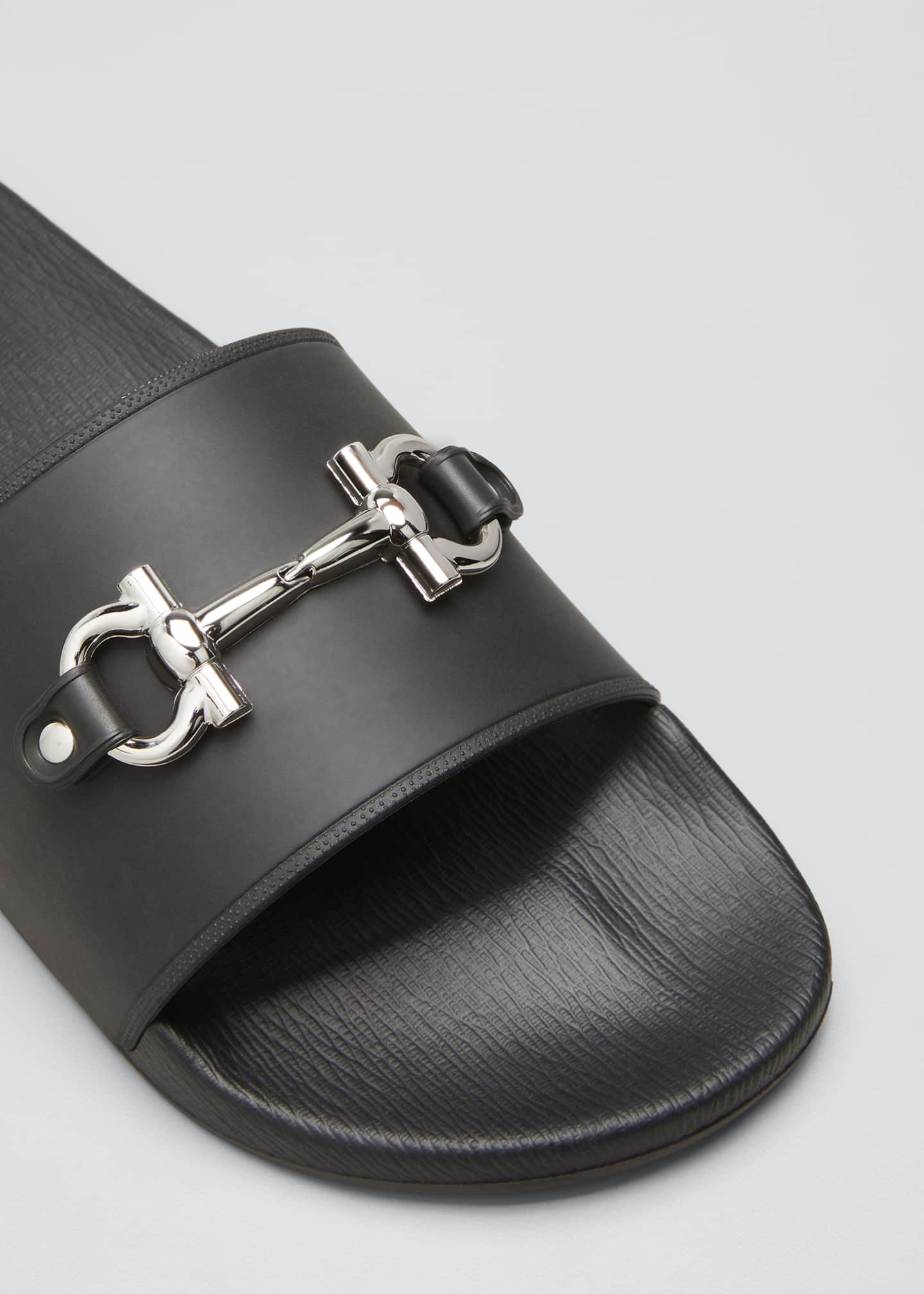 black and gold ferragamo slides