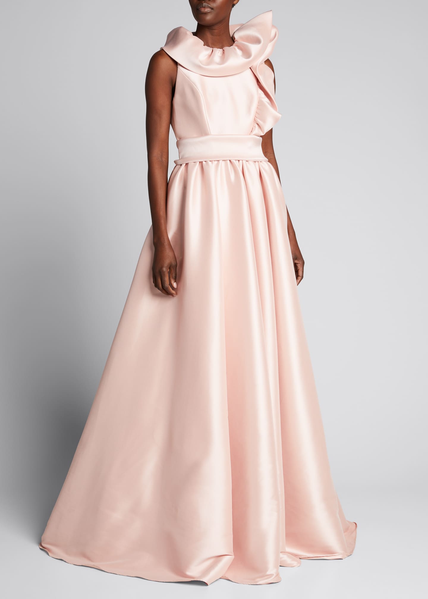 badgley mischka asymmetrical ruffle gown