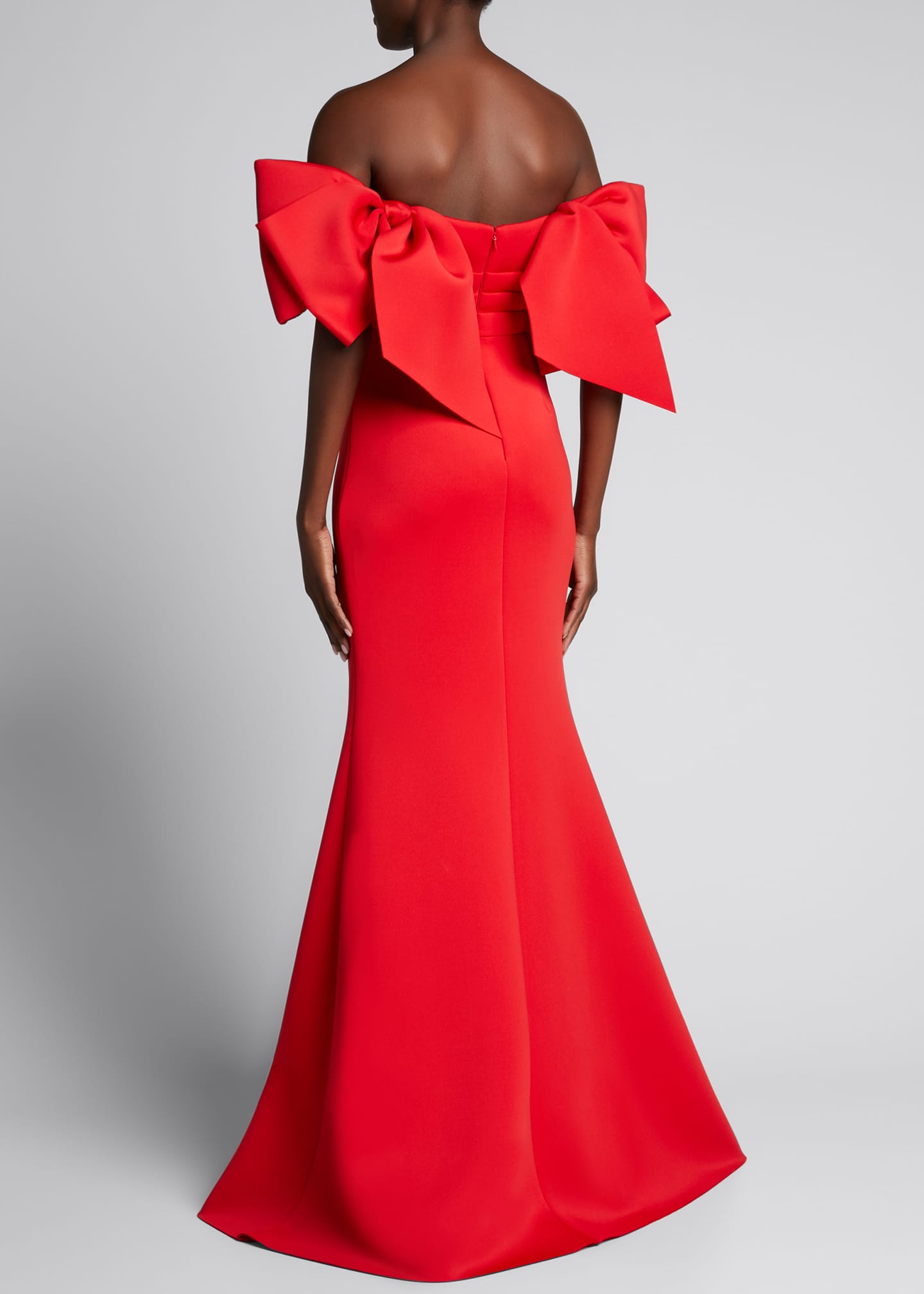 badgley mischka strapless ruffle scuba gown