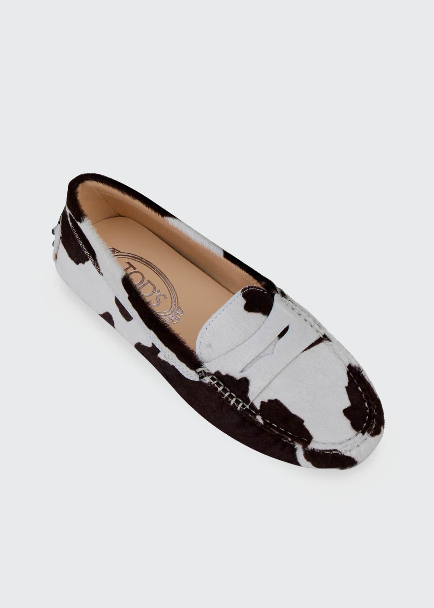 Image 2 of 4: Cow-Print Fur Driver Loafers