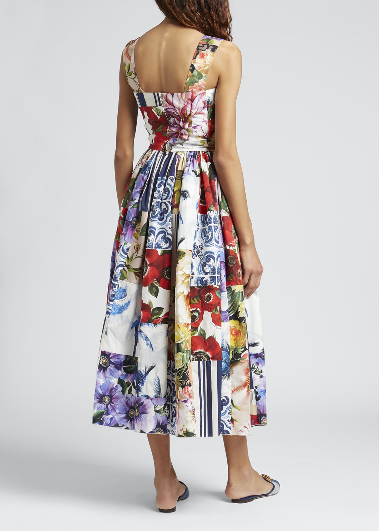 Dolce&Gabbana Patchwork Print Fit-&-Flare Midi Poplin Sun Dress - Bergdorf Goodman