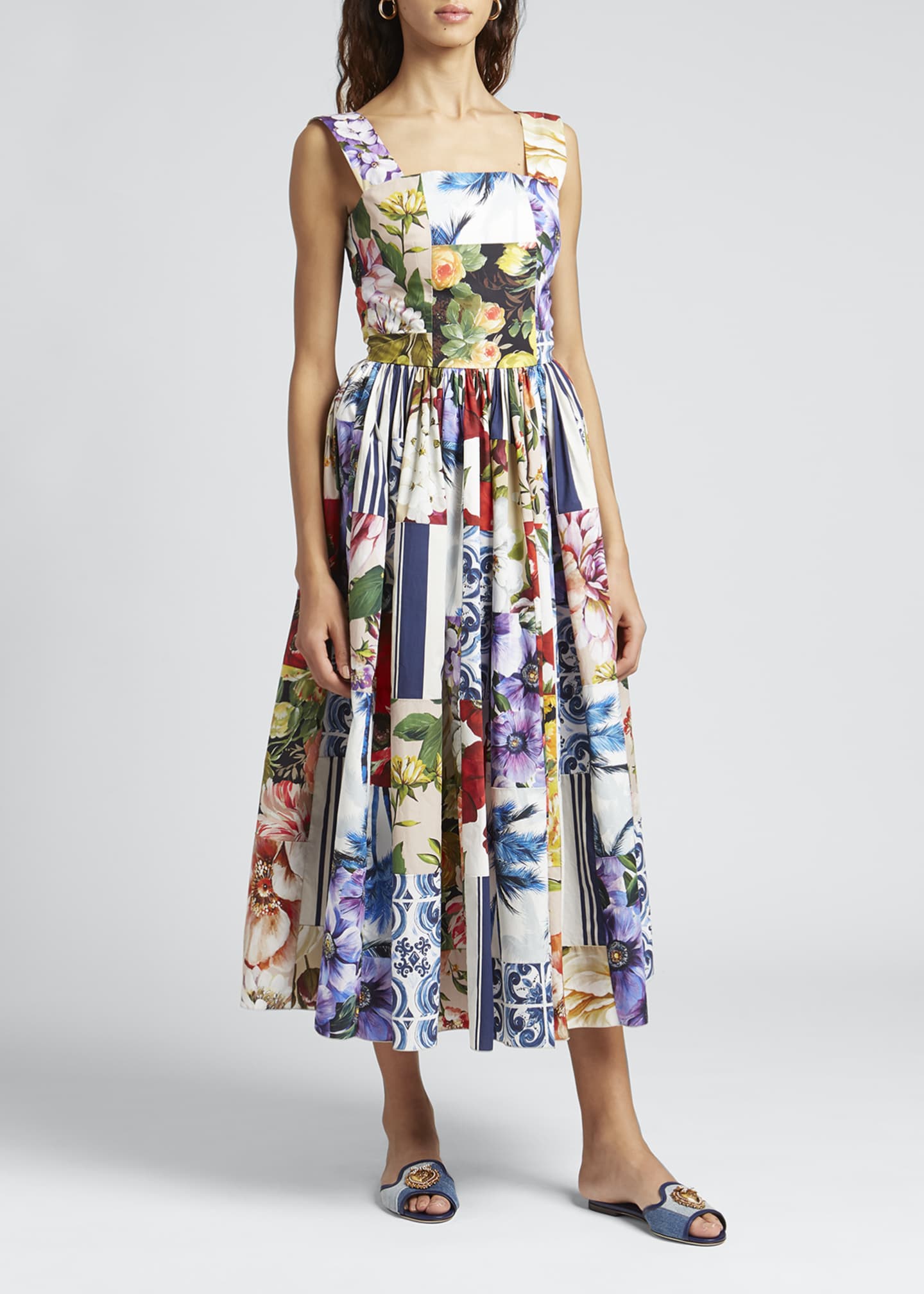 Dolce&Gabbana Patchwork Print Fit&Flare Midi Poplin Sun Dress