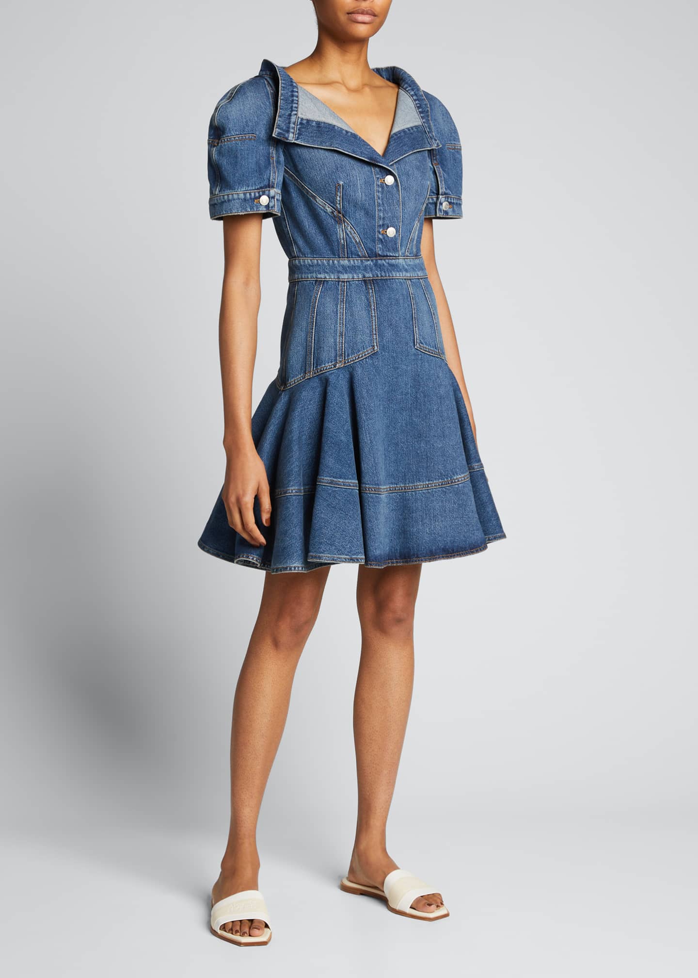 Alexander McQueen Denim Fit&Flare Dress Bergdorf Goodman