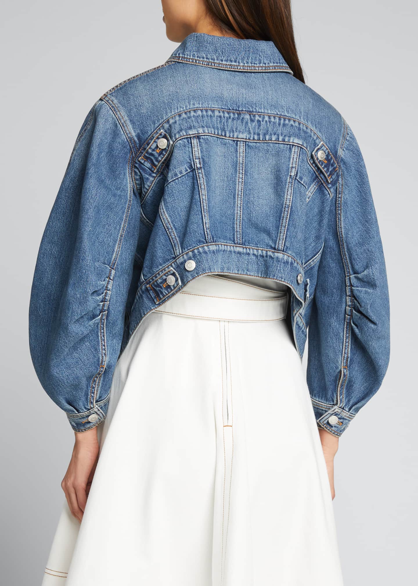 Alexander McQueen Cropped PuffSleeve Denim Jacket Bergdorf Goodman