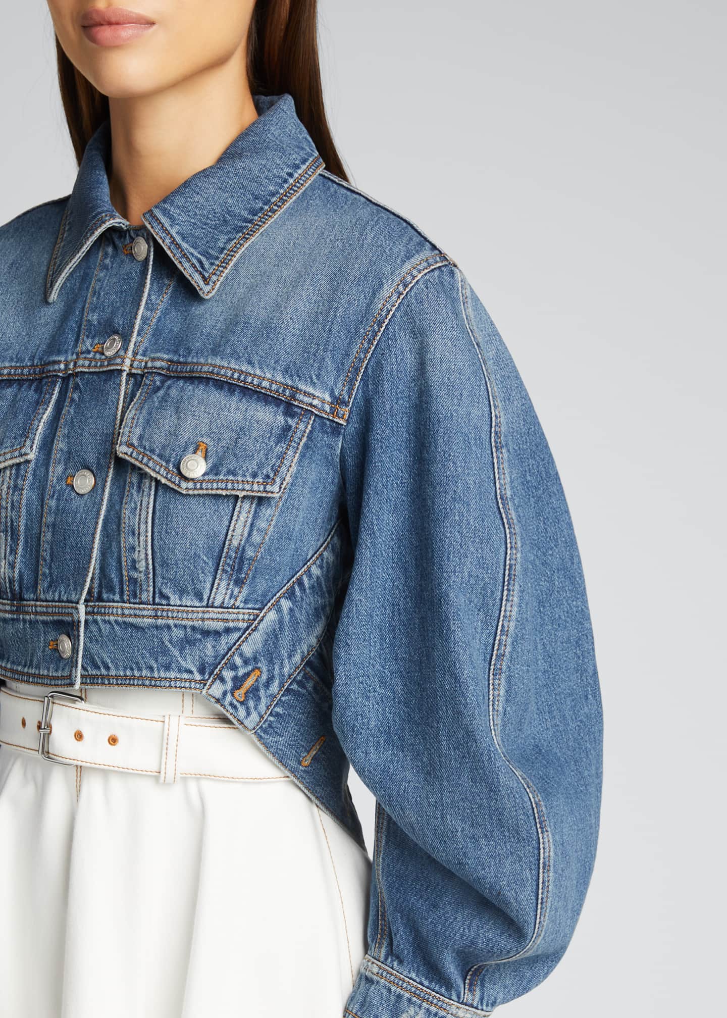 Alexander McQueen Cropped PuffSleeve Denim Jacket Bergdorf Goodman