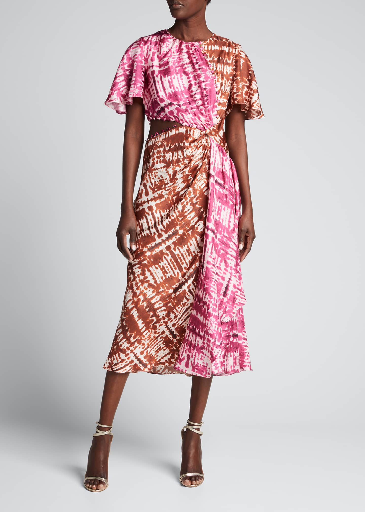 Prabal Gurung Colorblock Cutout Draped Silk Midi Dress - Bergdorf Goodman