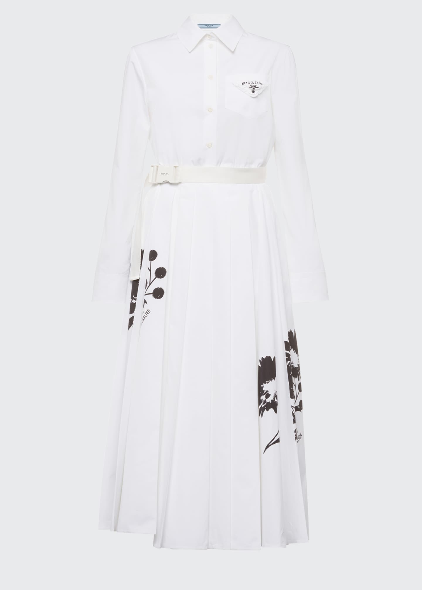 Prada Flower-Print Belted Poplin Midi Dress - Bergdorf Goodman