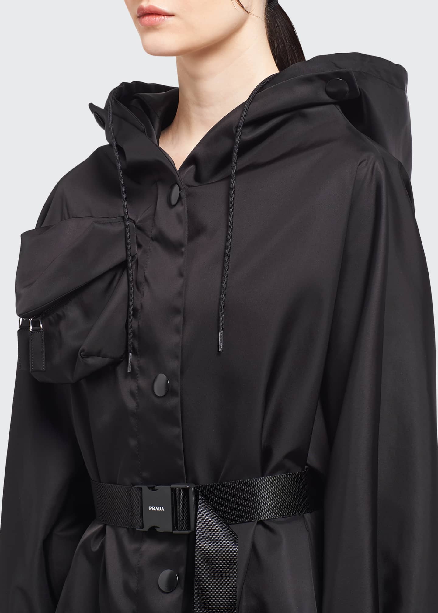 prada belted nylon coat