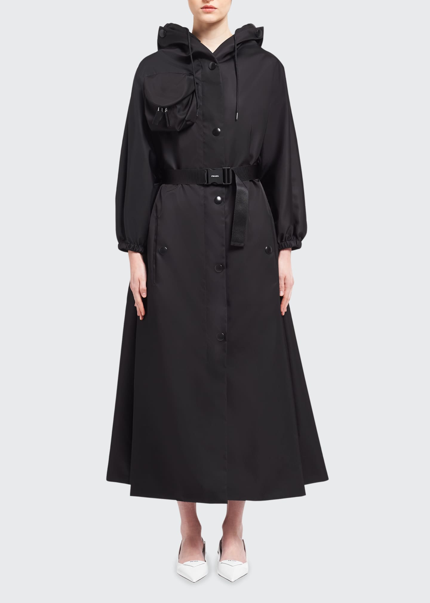 prada belted nylon coat