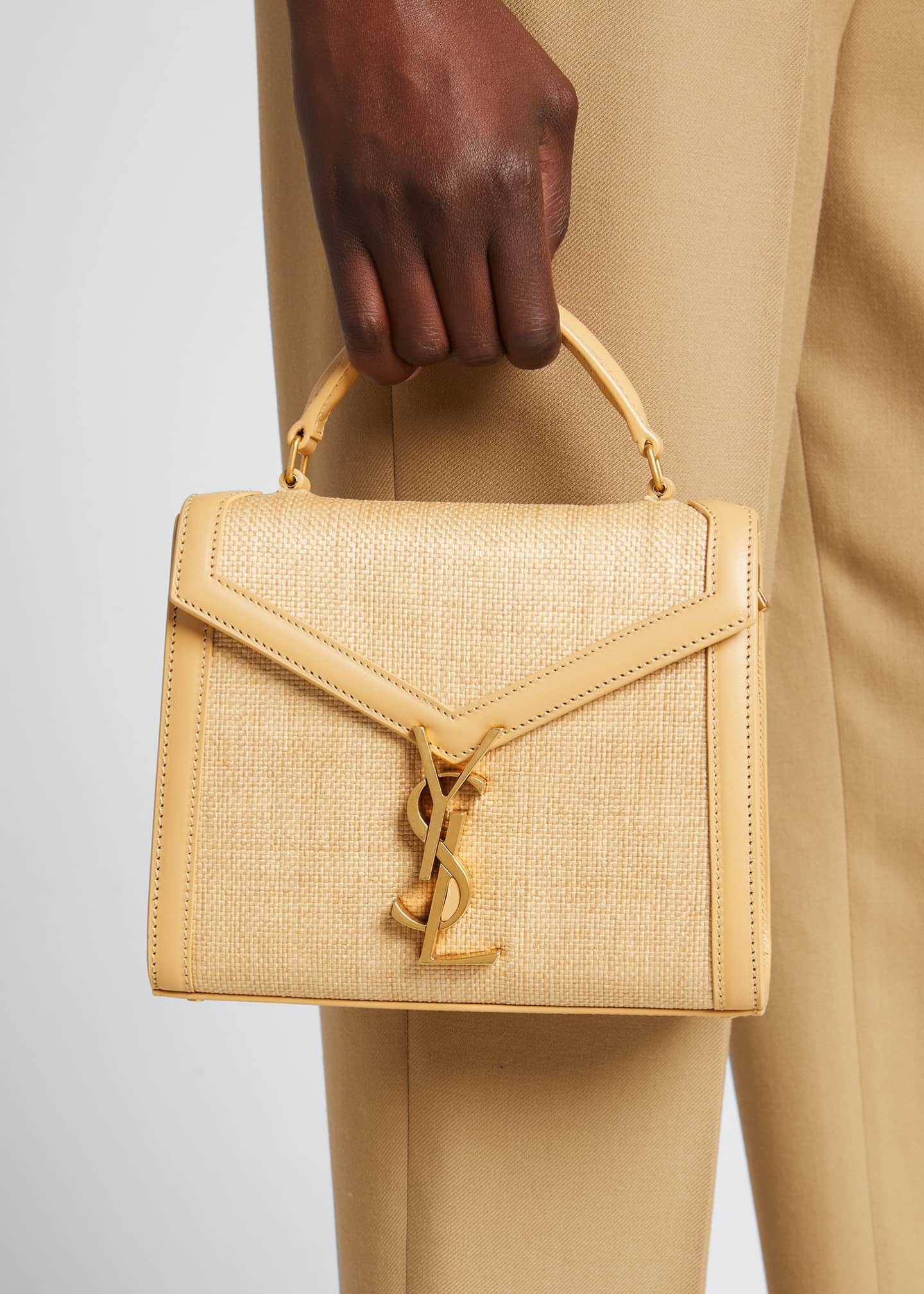 Saint Laurent Cassandra YSL Mini Raffia Top Handle Bag Bergdorf Goodman