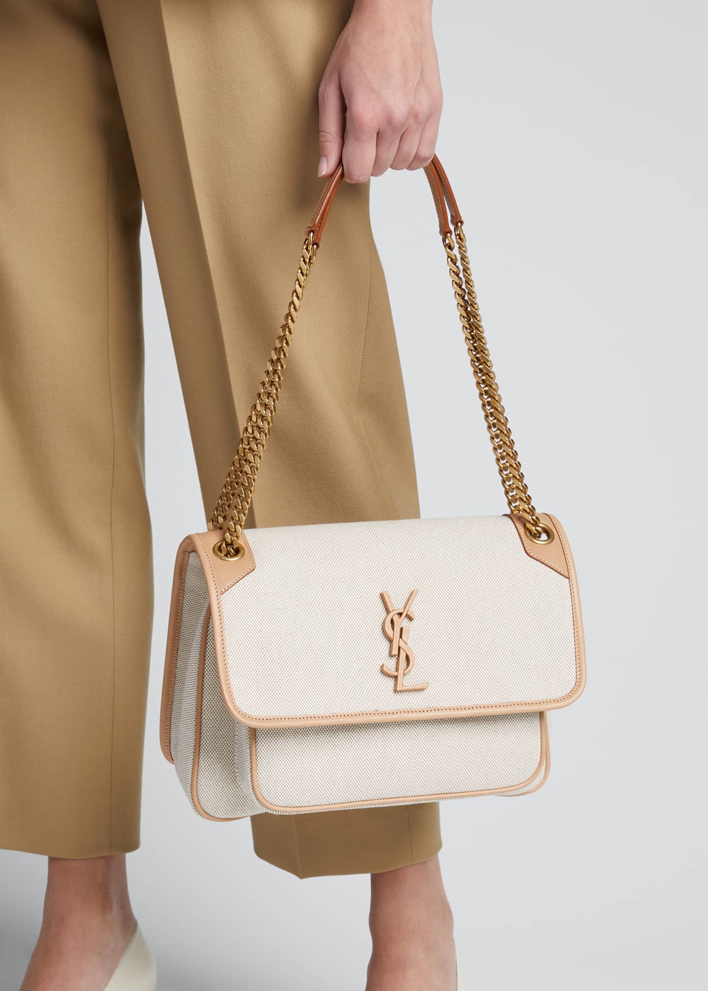 Saint Laurent Niki Medium YSL Monogram Canvas Chain Shoulder Bag