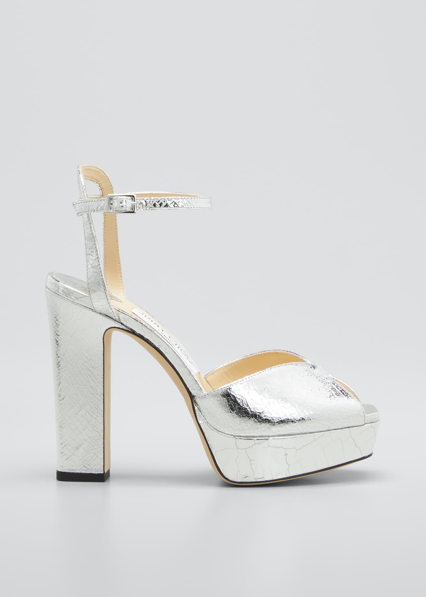 Jimmy Choo Sacaria 120mm Metallic Ankle-Strap Platform Sandals - Bergdorf Goodman