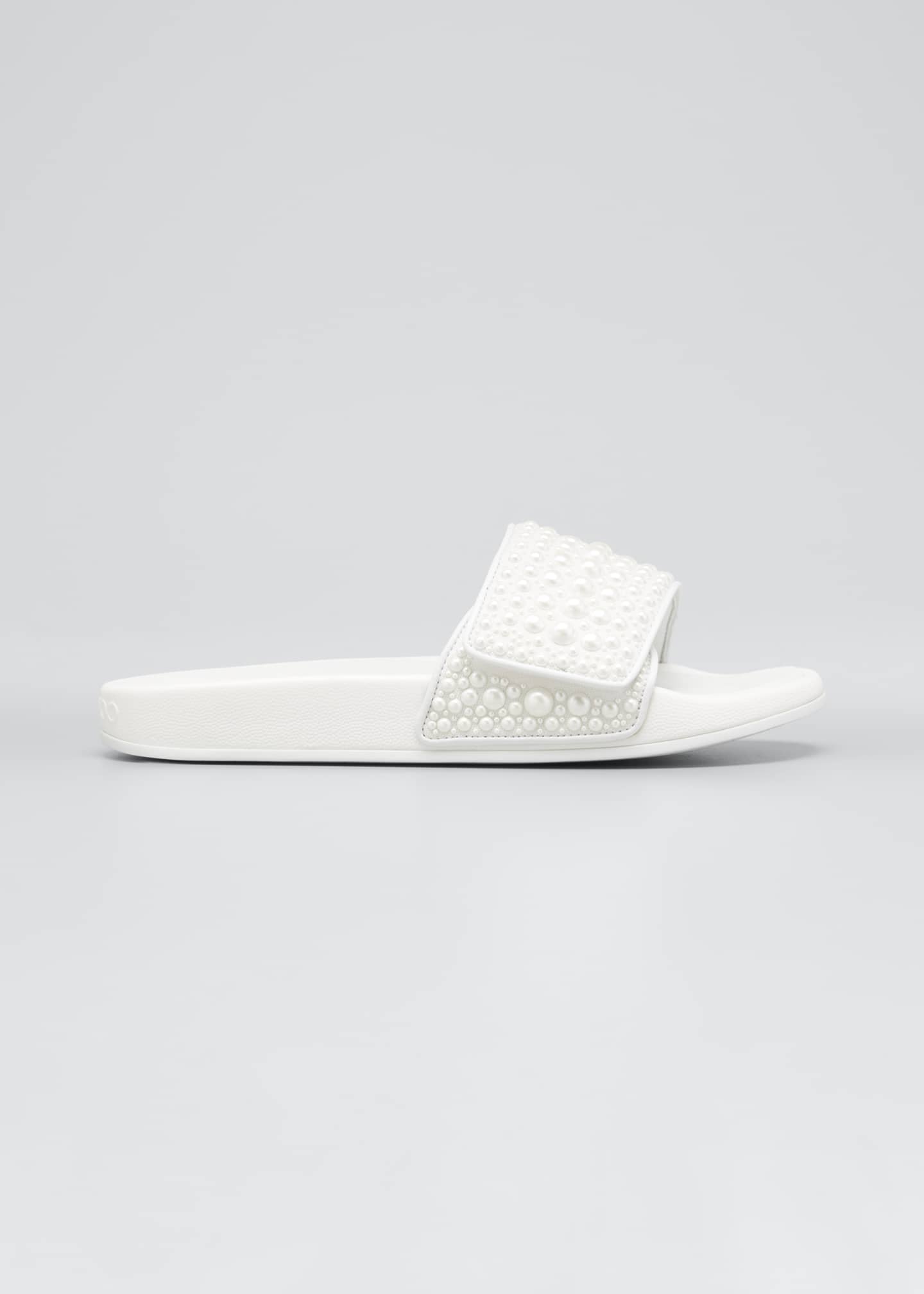 Jimmy Choo Fitz Pearly Stud Pool Sandals, White Image 1 of 3