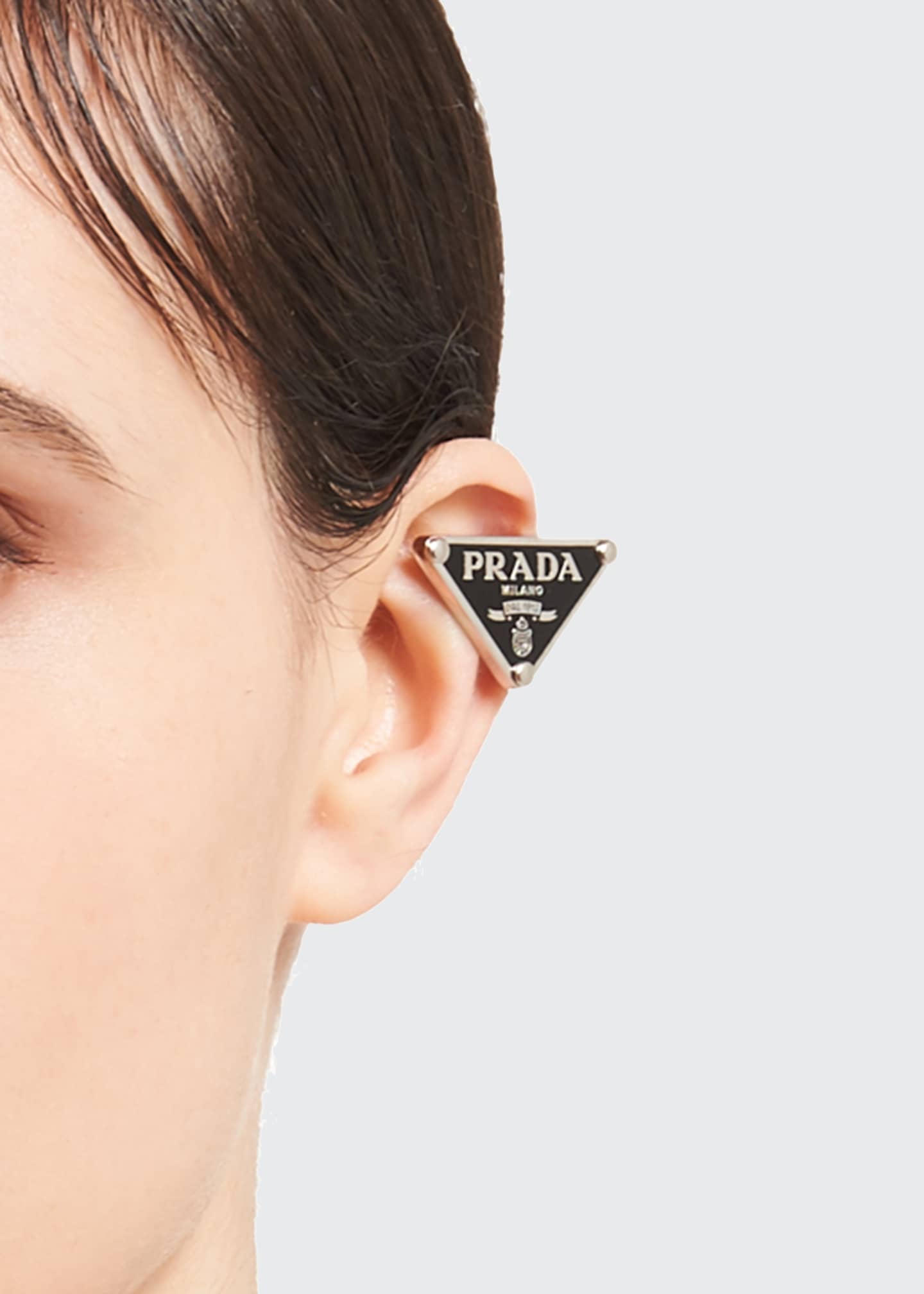 Prada Enamel Triangle Logo Clip Earring, Left Bergdorf Goodman