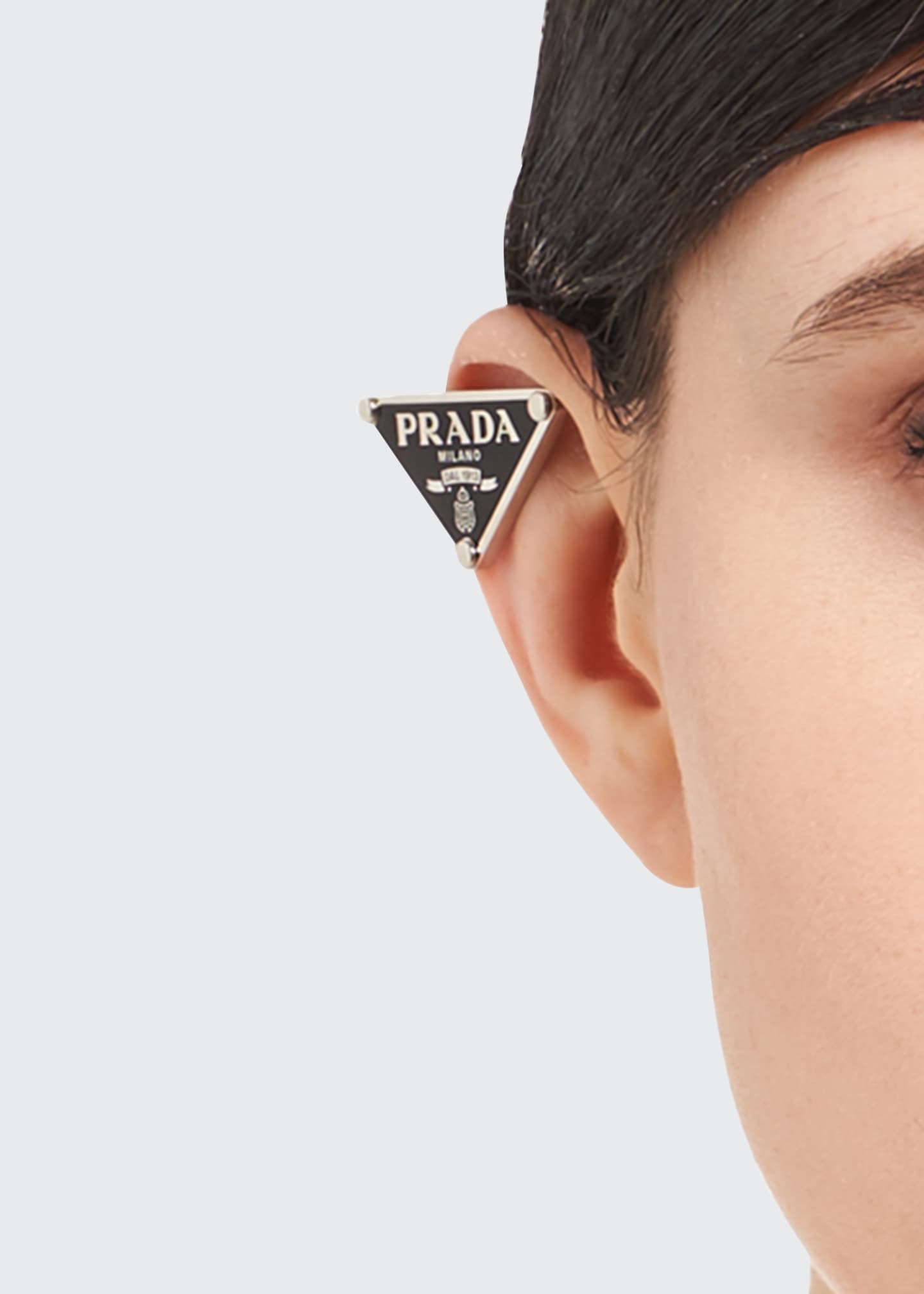 Prada Enamel Triangle Logo Clip Earring, Right Bergdorf Goodman