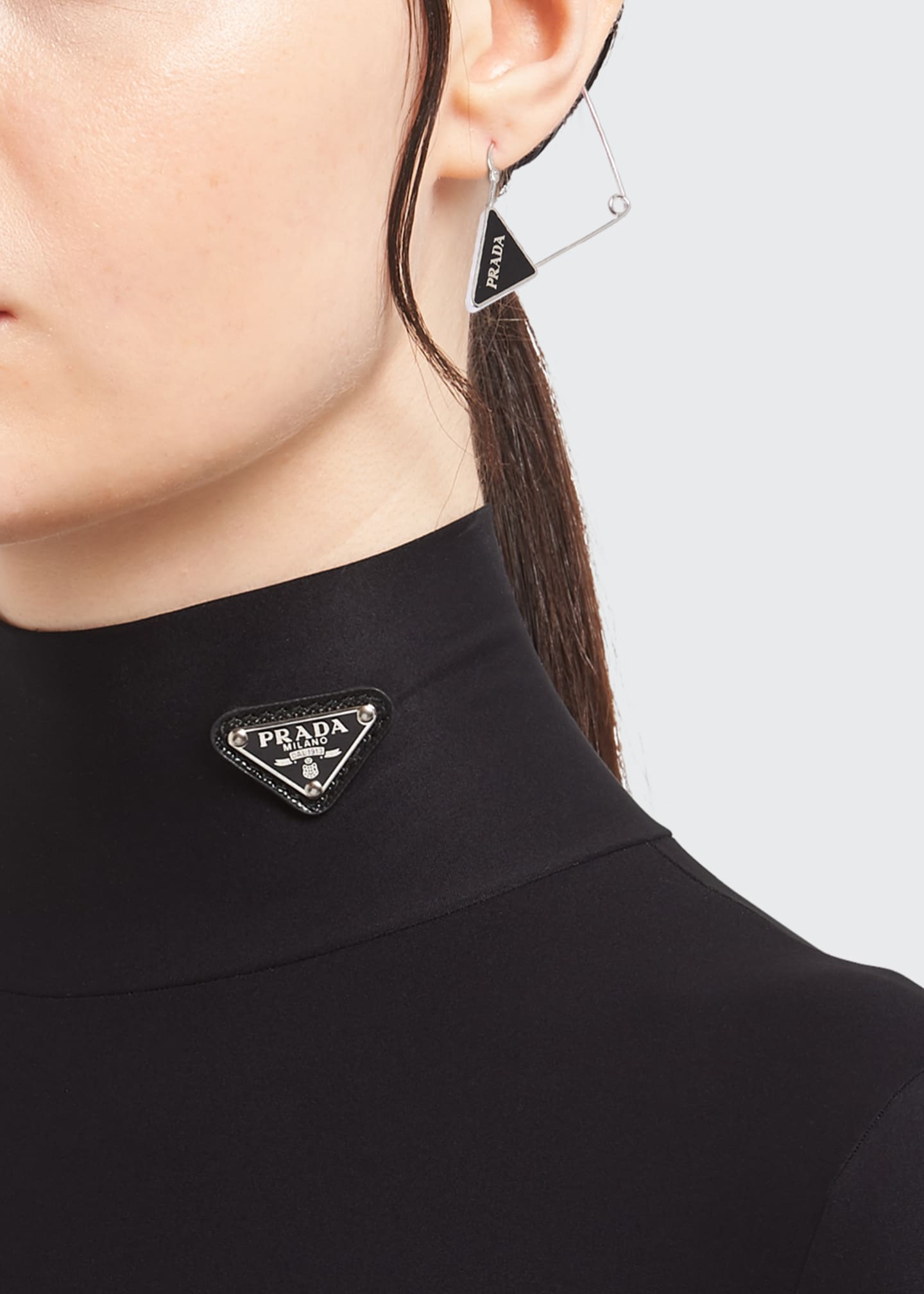 Prada Enamel Triangle Safety Pin Earring, Left - Bergdorf Goodman