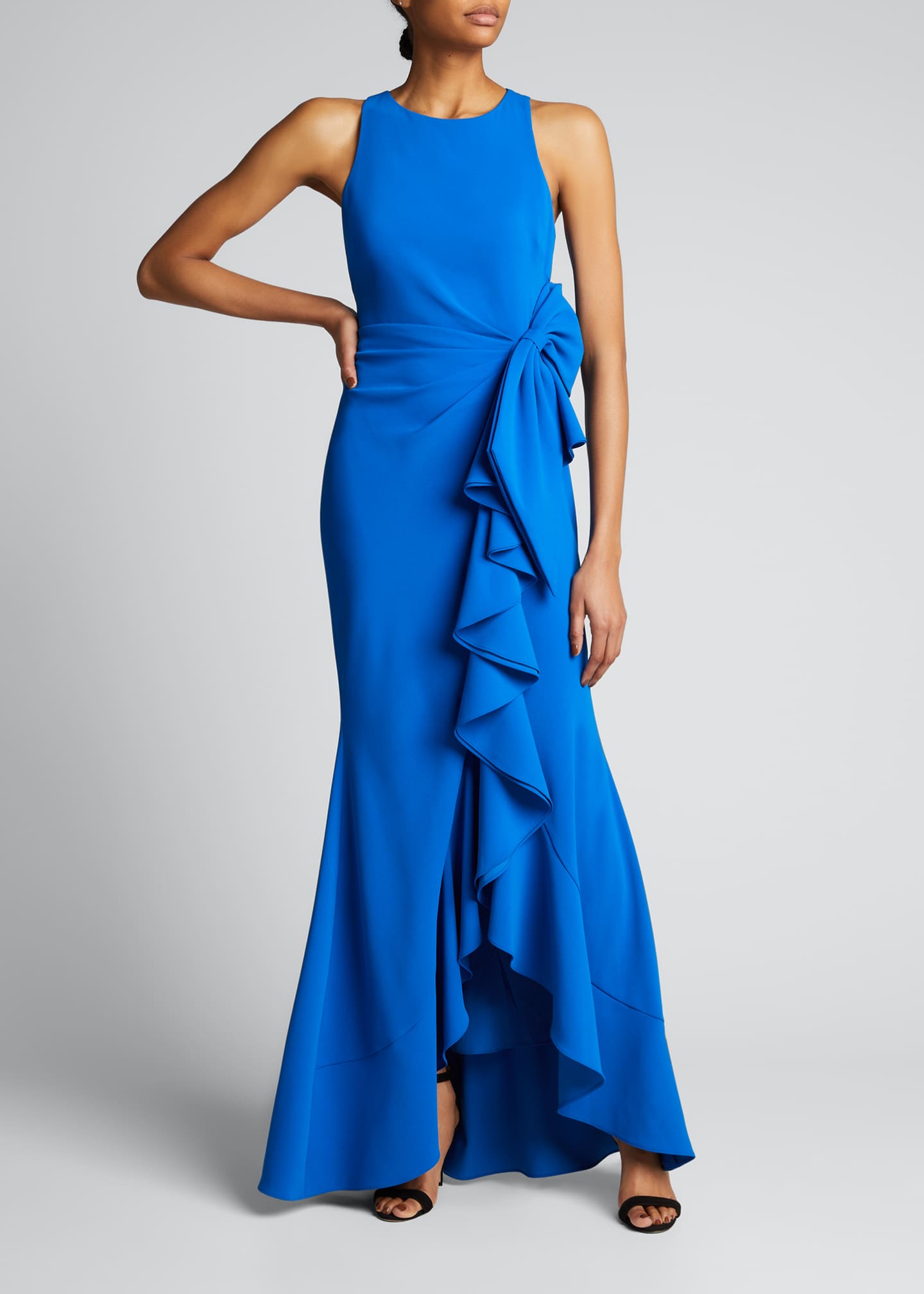 badgley mischka asymmetrical ruffle gown