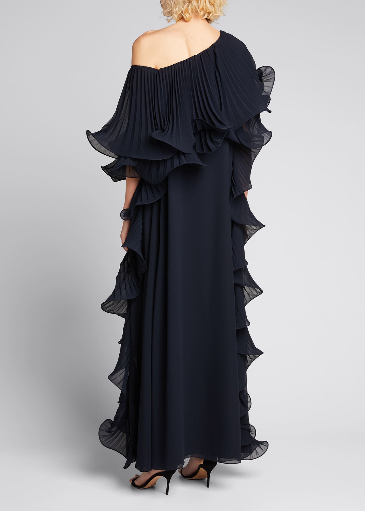 badgley mischka asymmetrical ruffle gown