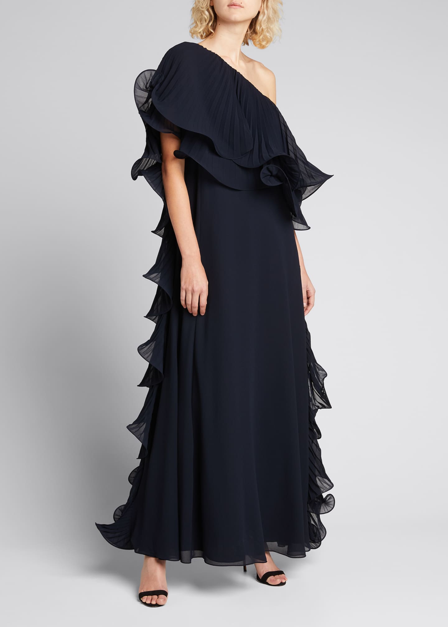 badgley mischka asymmetrical wrap gown