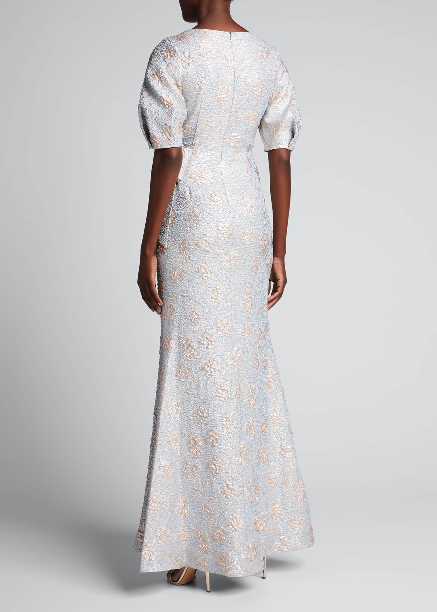 Rickie Freeman for Teri Jon PuffSleeve Jacquard MockWrap Gown