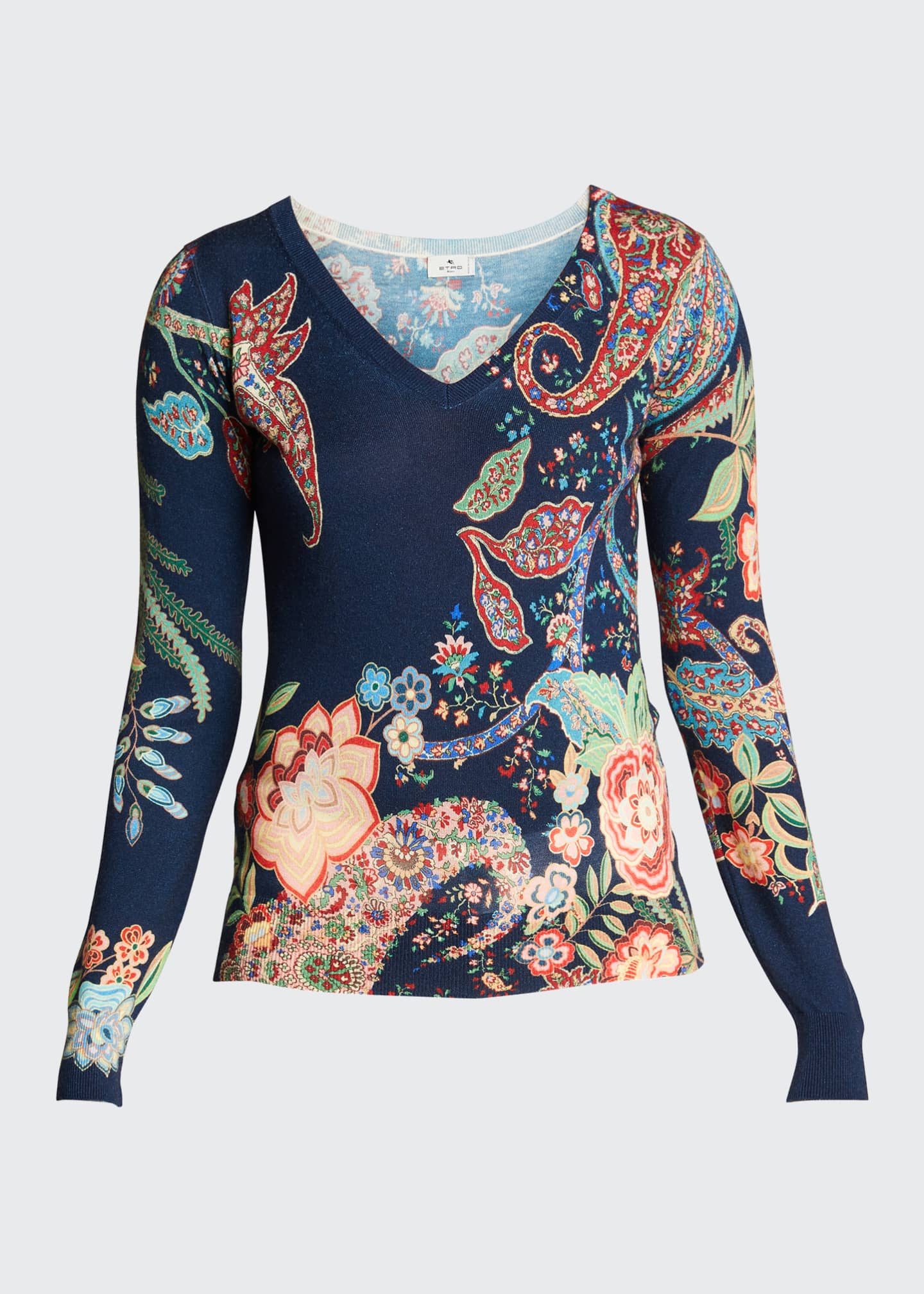 Etro Floral-Print V-Neck Sweater - Bergdorf Goodman