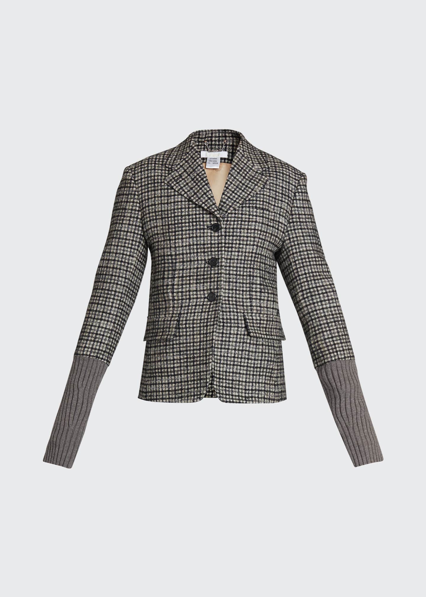 Chloe Checked Blazer Jacket w/ Ribbed Cuffs - Bergdorf Goodman Chloe Checked Blazer Jacket w/ Ribbed Cuffs